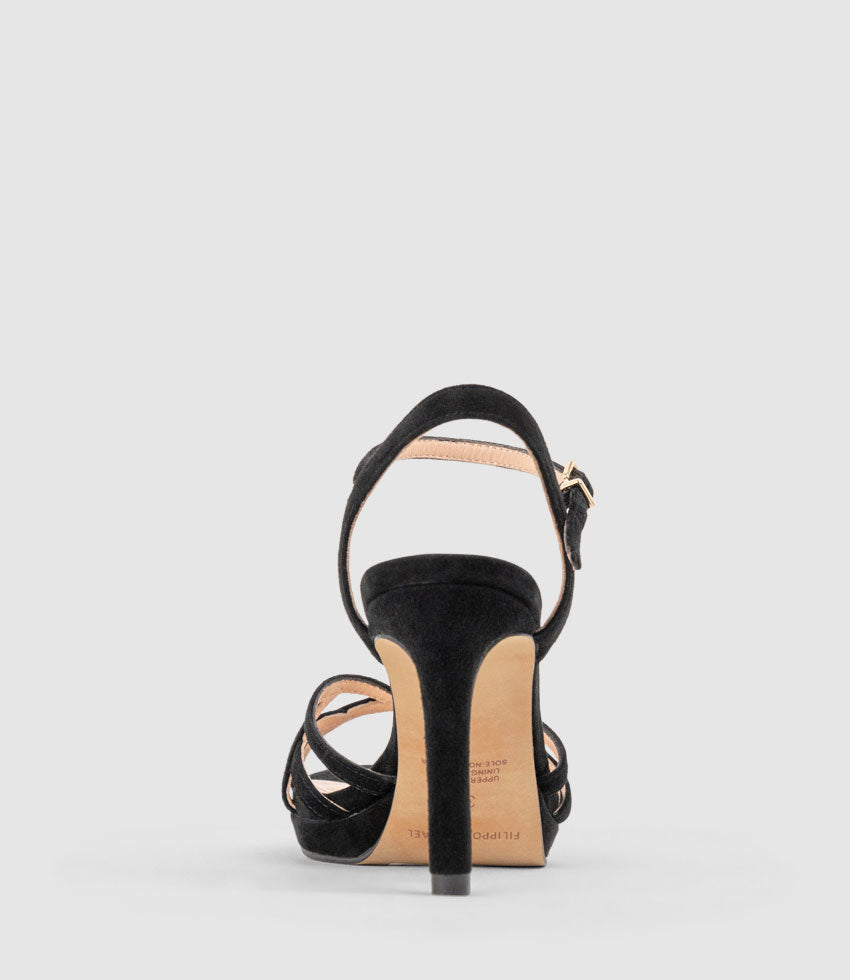 SWIFT90 Lattice Front Platform Sandal in Black Suede - Edward Meller