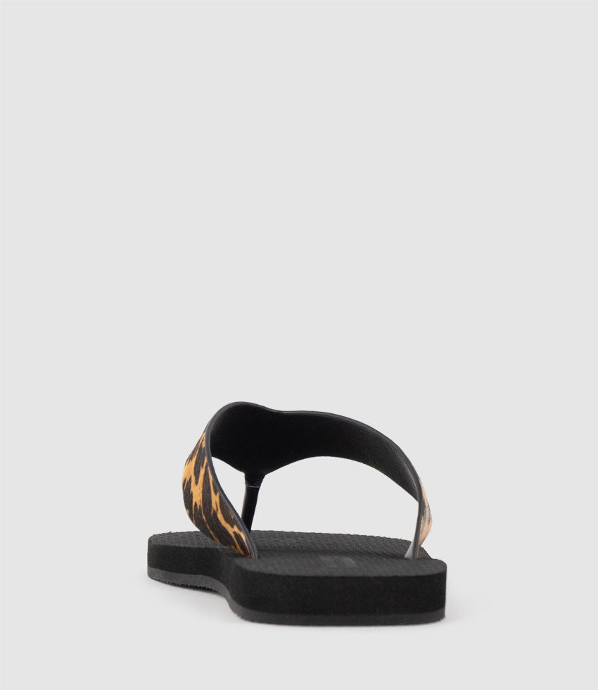 TALITA Leather Thong on Rubber Sole in Leopard Hair - Edward Meller