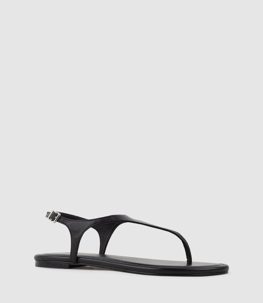 THELMA Flat Thong with Ankle Strap in Black - Edward Meller