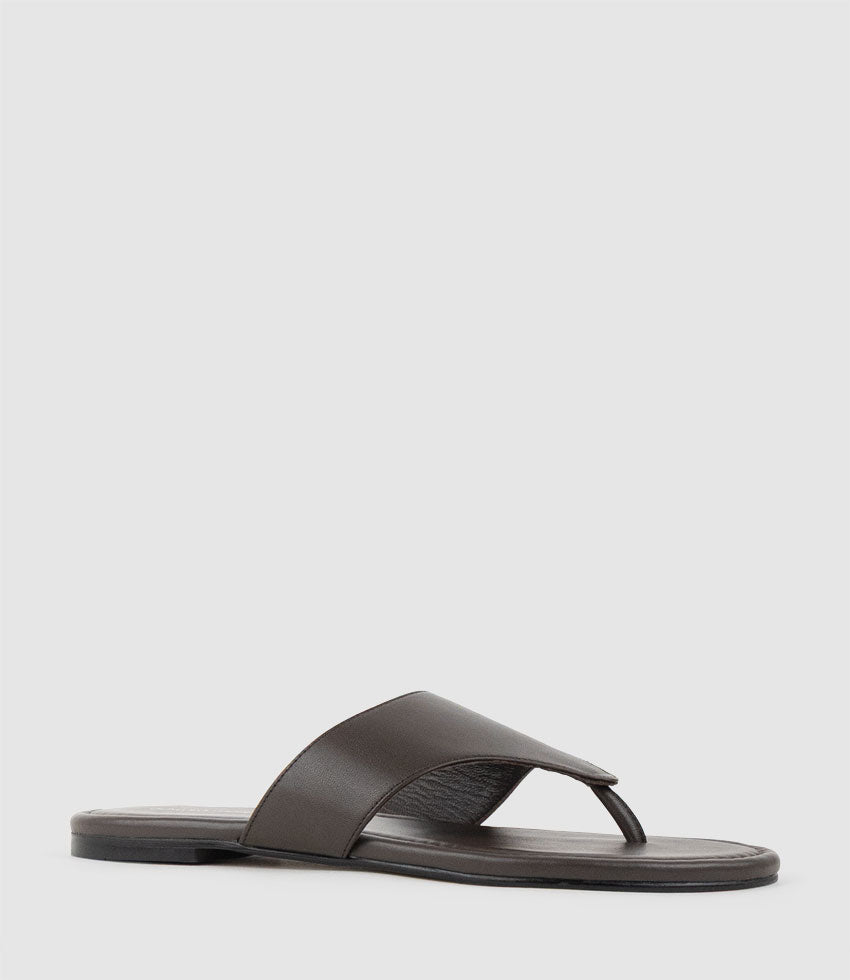 TIA Flat Thong Slide in Chocolate - Edward Meller