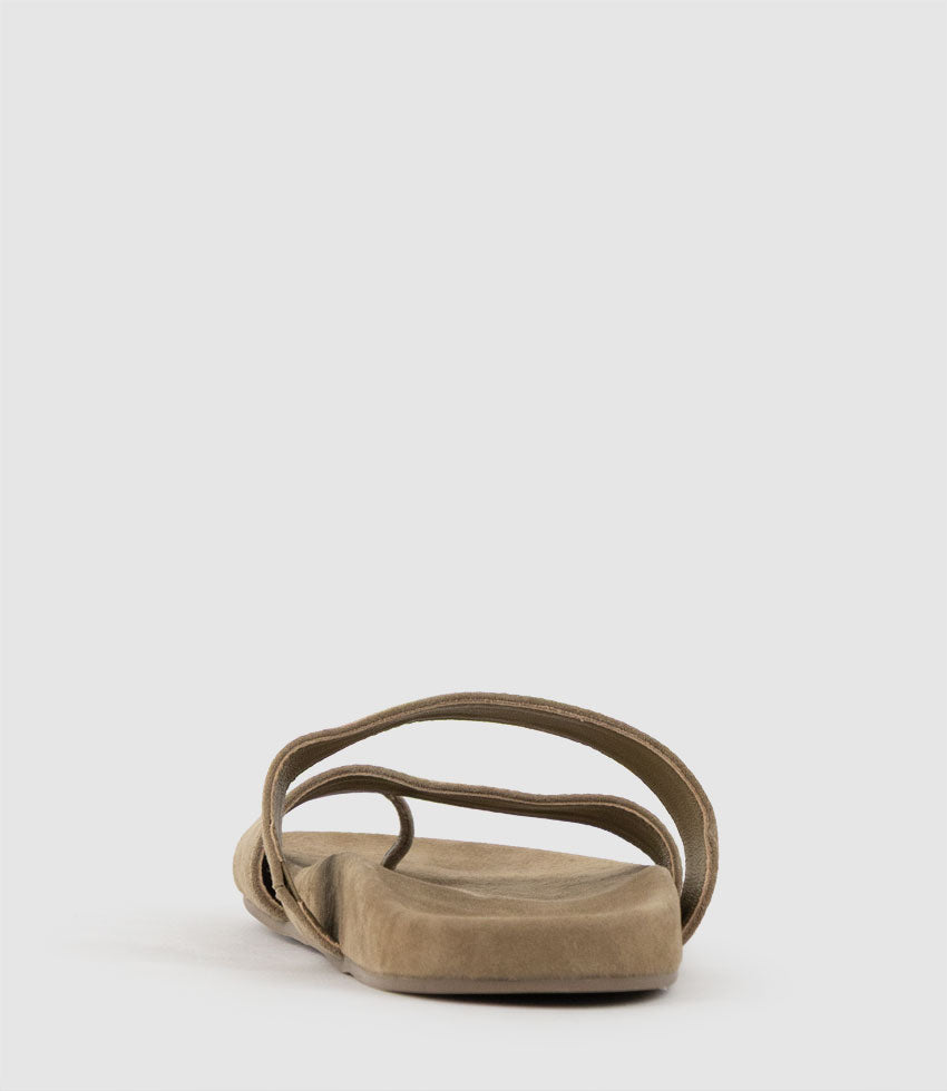 TIALA Two Strap Slide with Toe Thong in Camel Suede - Edward Meller