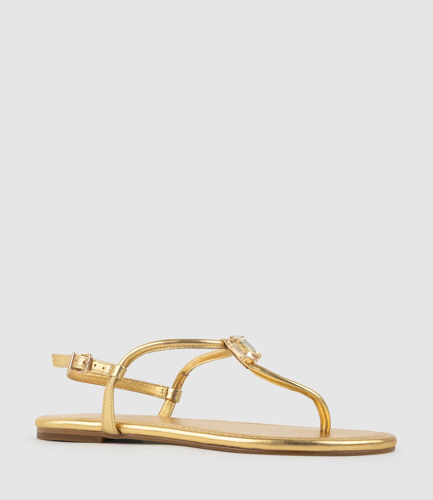 TOPAZ Fine Strap Thong with Crystal in Aged Gold - Edward Meller