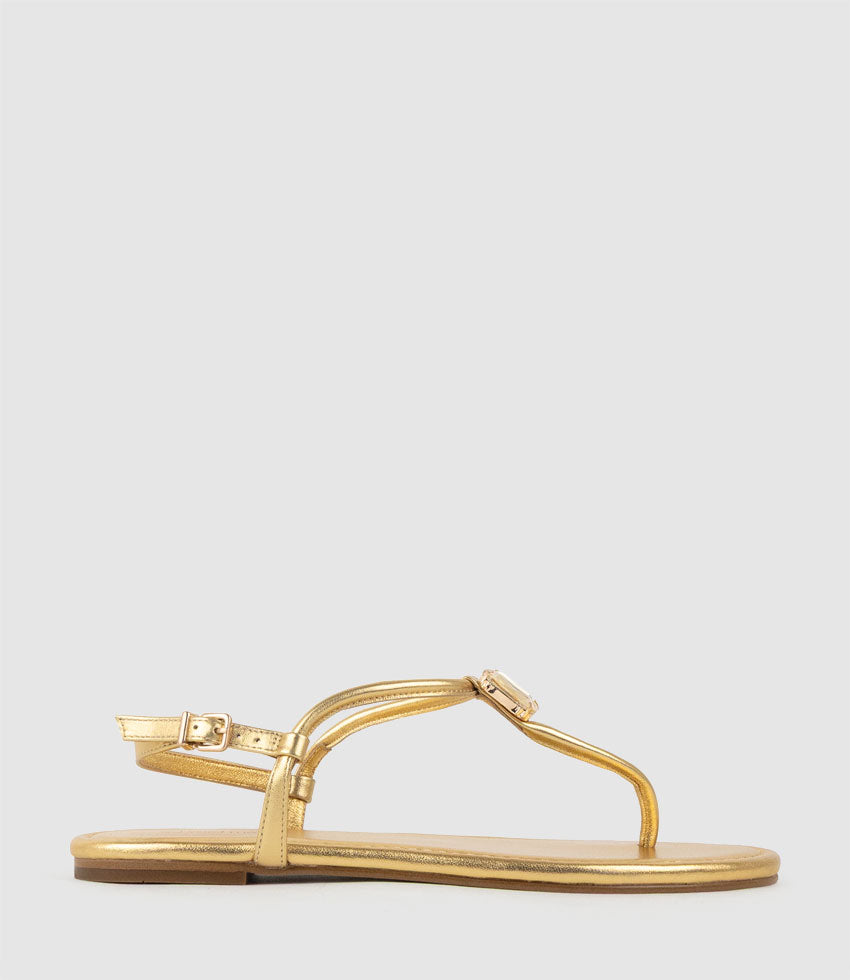 TOPAZ Fine Strap Thong with Crystal in Aged Gold - Edward Meller