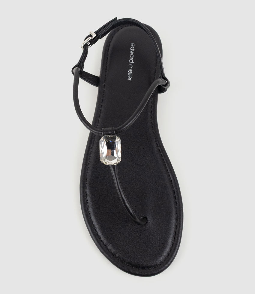 TOPAZ Fine Strap Thong with Crystal in Black - Edward Meller