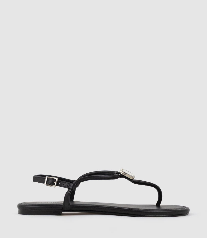 TOPAZ Fine Strap Thong with Crystal in Black - Edward Meller