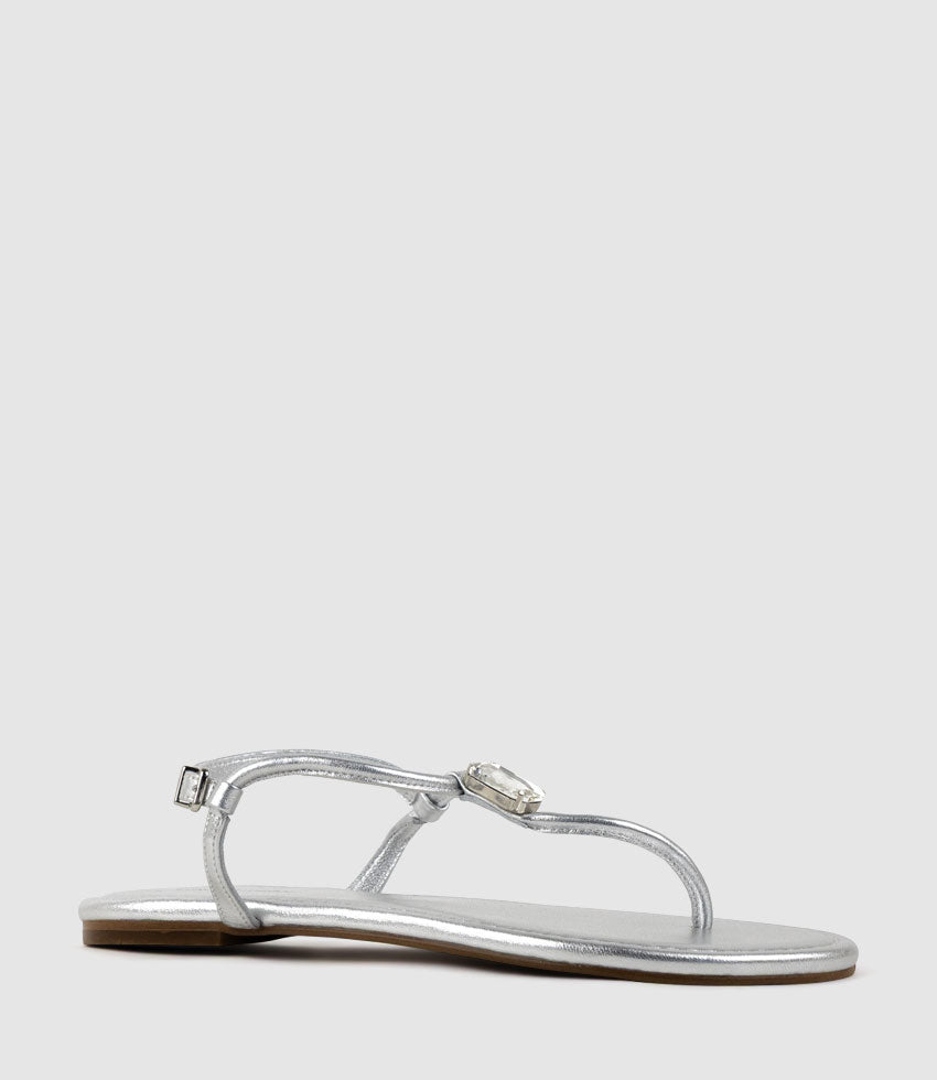 TOPAZ Fine Strap Thong with Crystal in Silver - Edward Meller