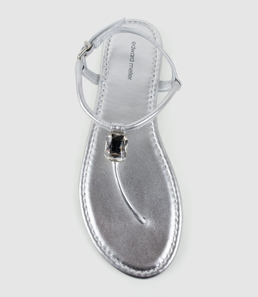 TOPAZ Fine Strap Thong with Crystal in Silver - Edward Meller