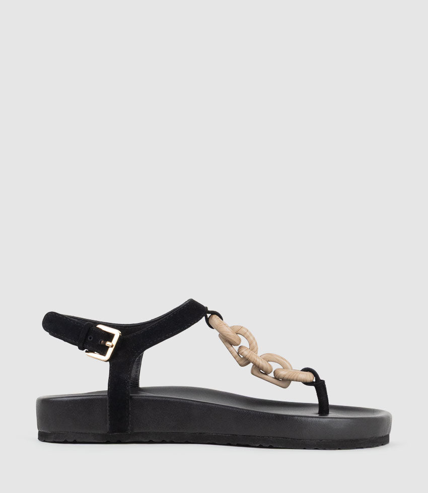 TULIA T-Bar Thong with Ornament in Black - Edward Meller