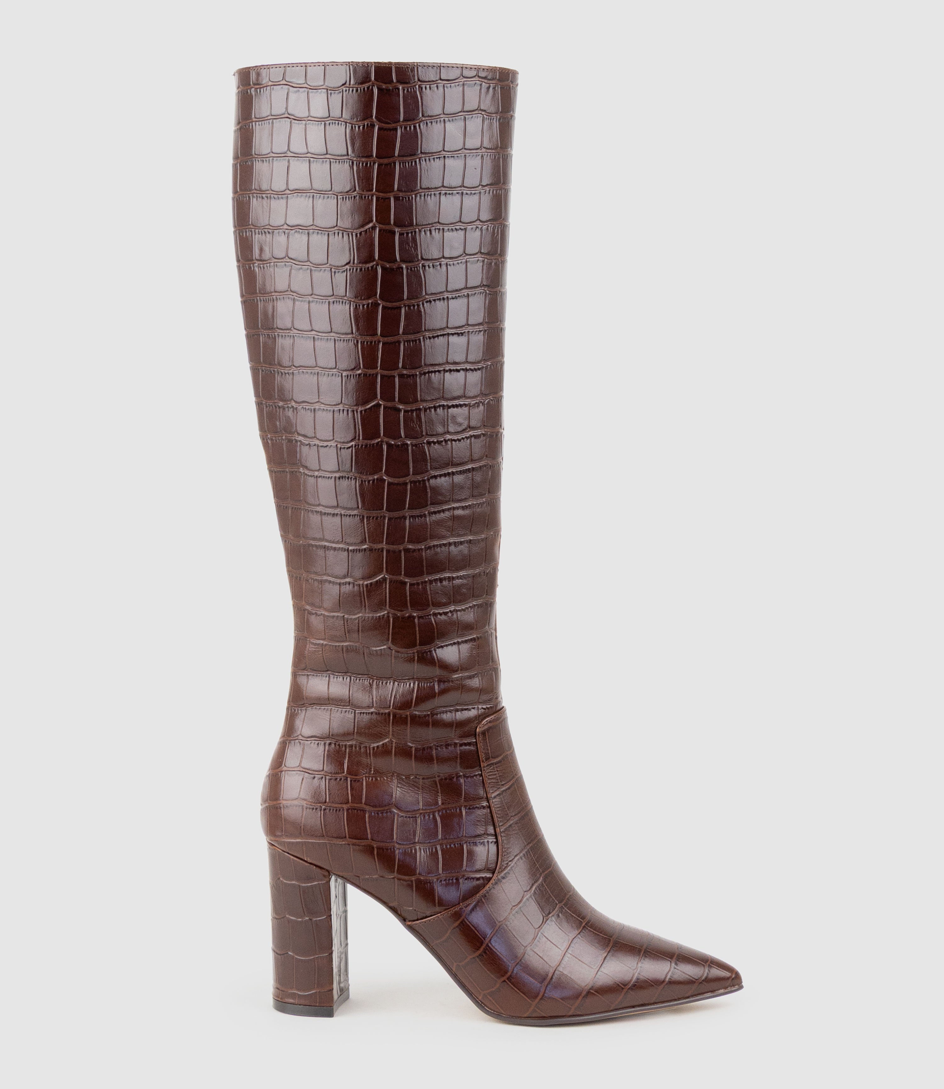 VAIN85 Knee High Boot in Brown Croc Print Calf - Edward Meller