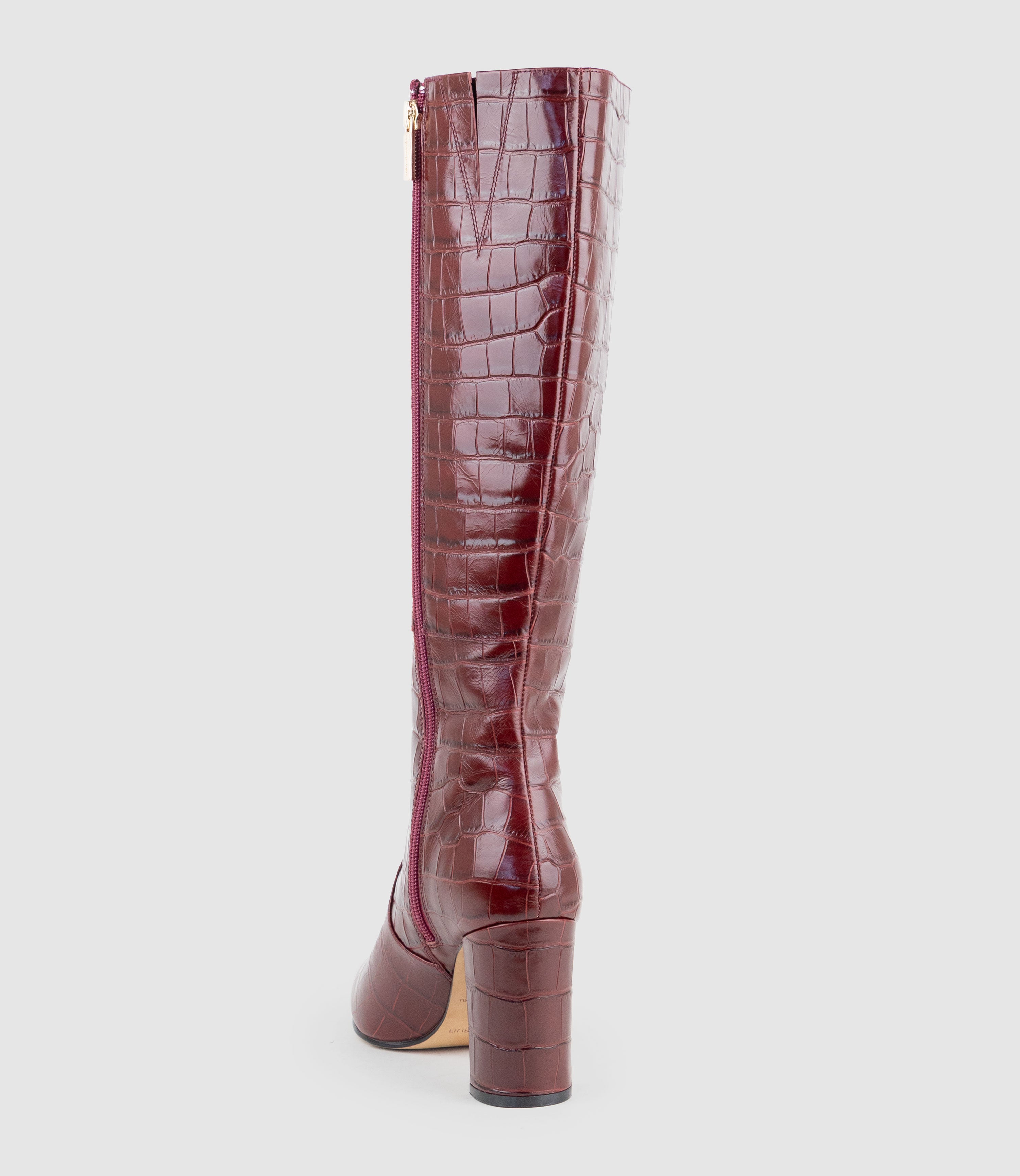 VAIN85 Knee High Boot in Wine Croc Print Calf - Edward Meller