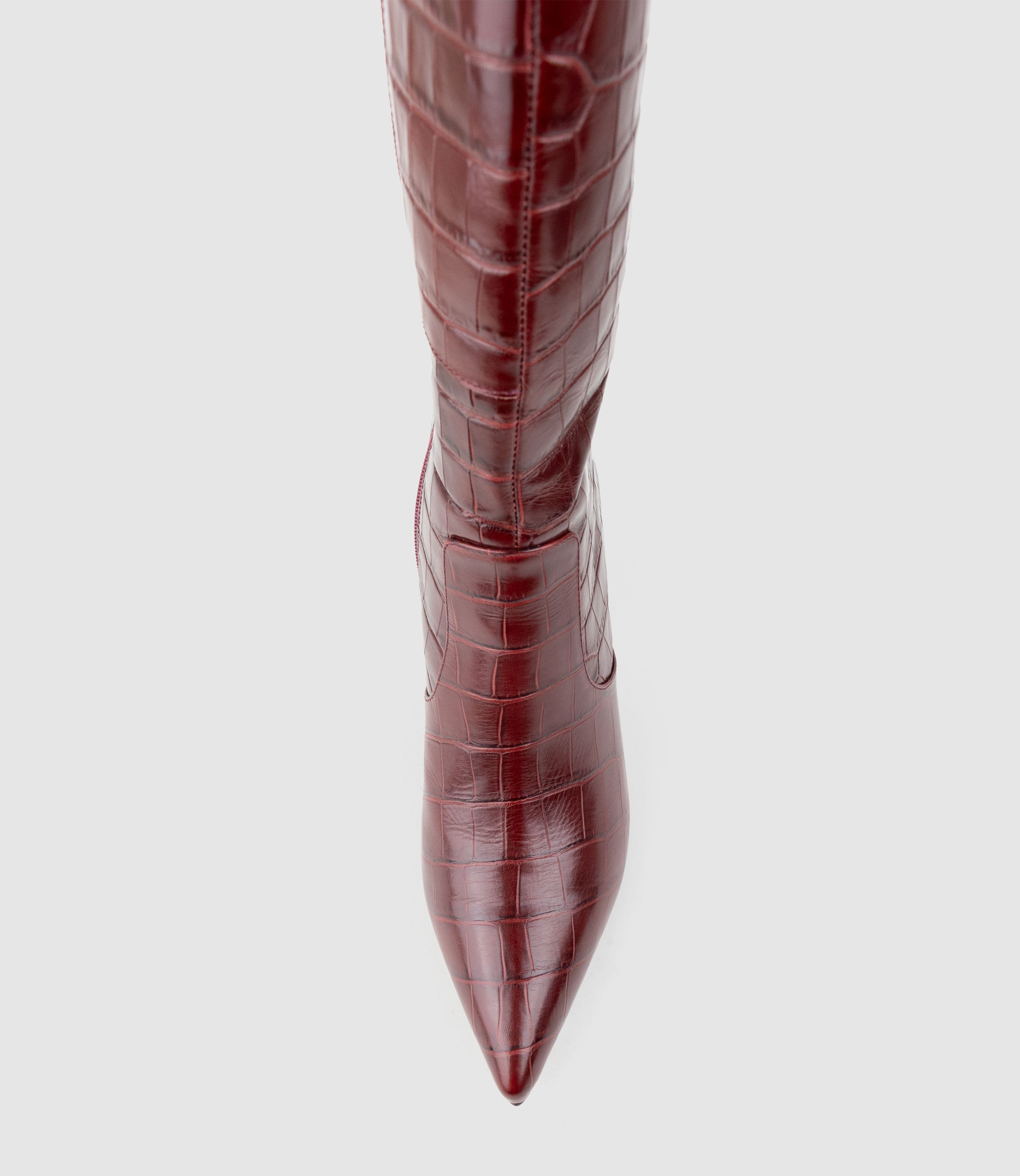 VAIN85 Knee High Boot in Wine Croc Print Calf - Edward Meller