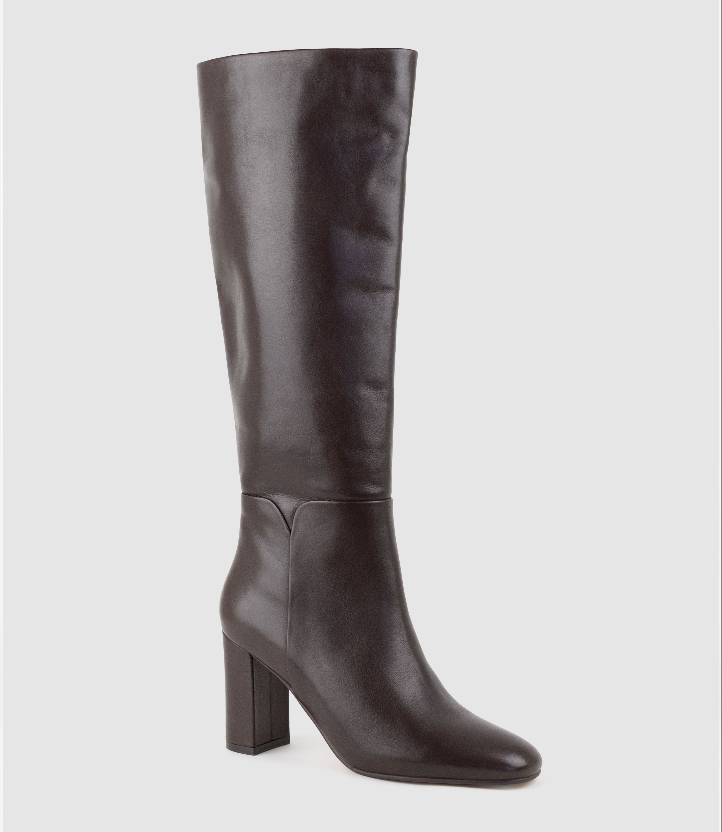 VANDIA85 Block Heel Knee High Boot in Chocolate Calf - Edward Meller
