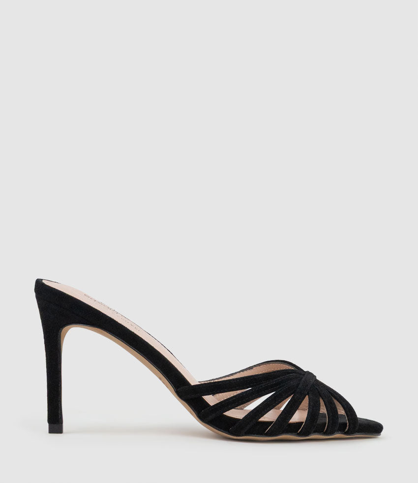 VANYA85 Strappy Slide in Black Suede - Edward Meller
