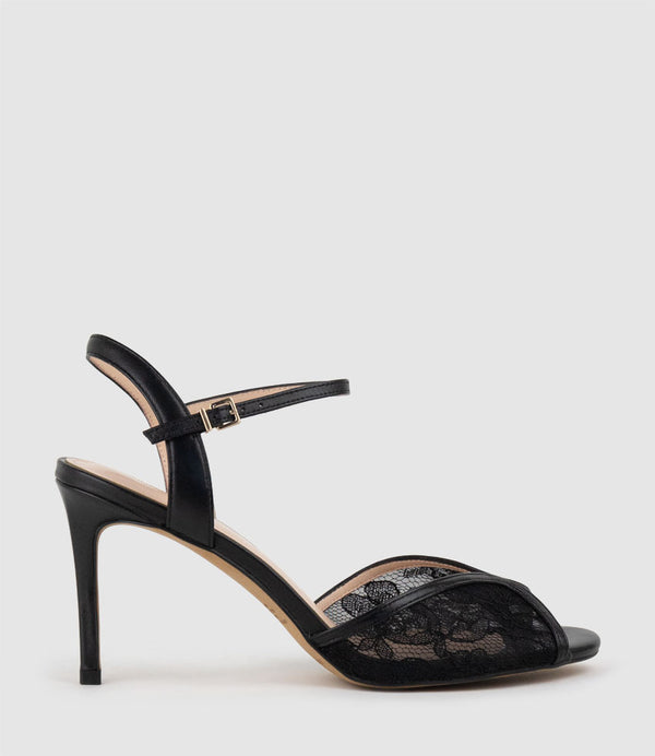 VARIAN85 Tulip Front Sandal in Black Lace - Edward Meller