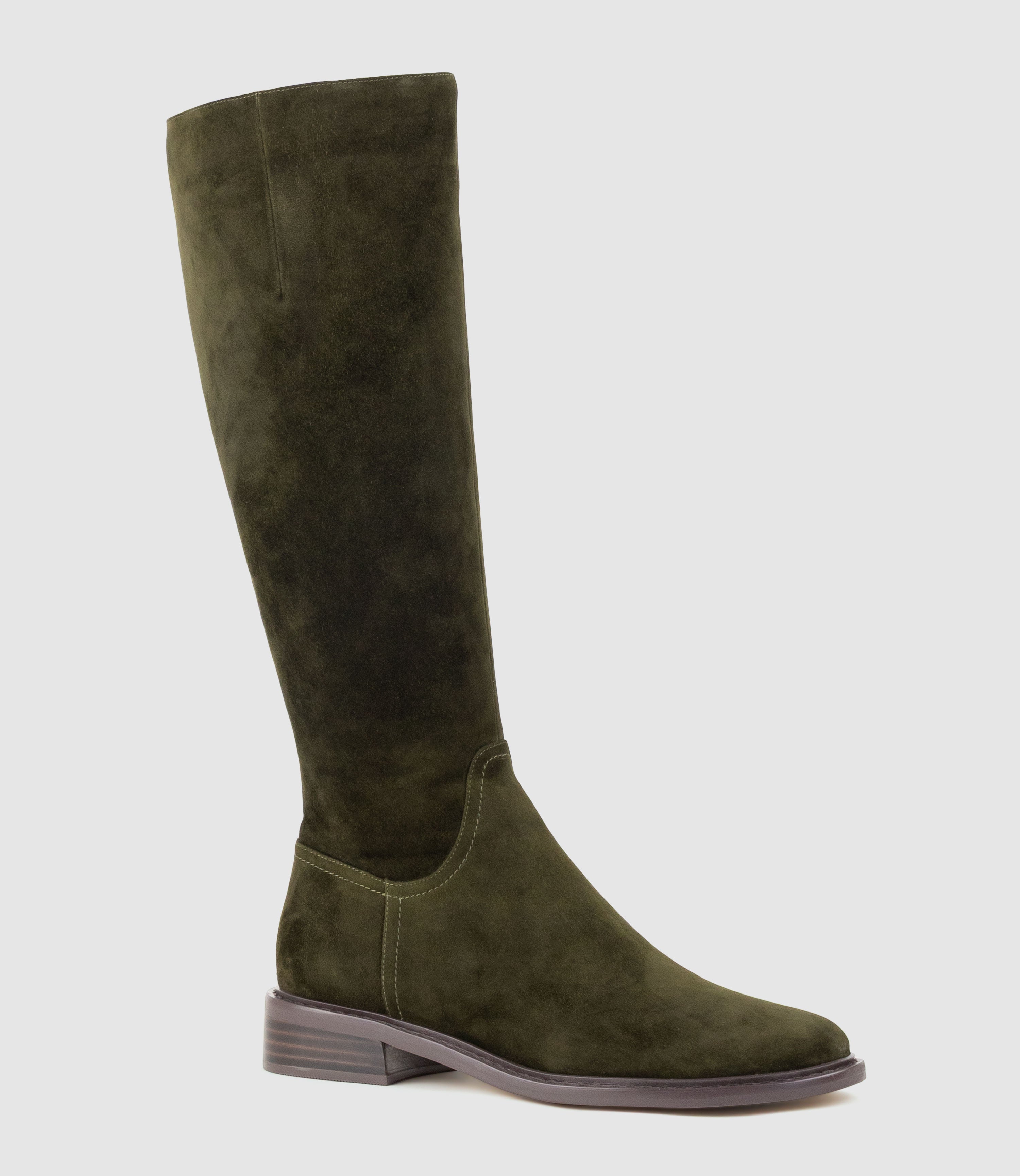 VASPER30 Knee High Boot in Olive Suede - Edward Meller