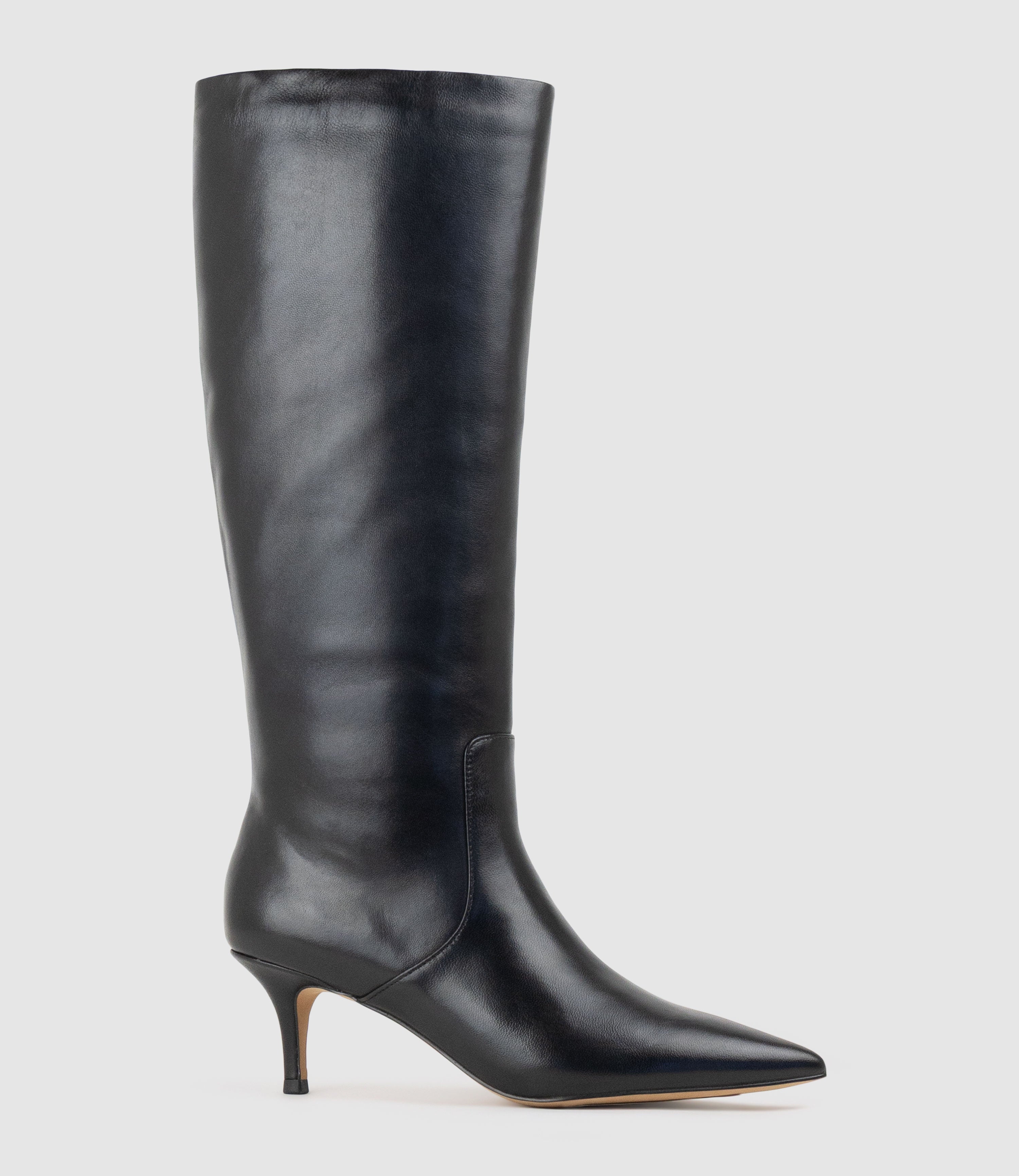 VELMA60 Pointed Knee High Boot in Black - Edward Meller