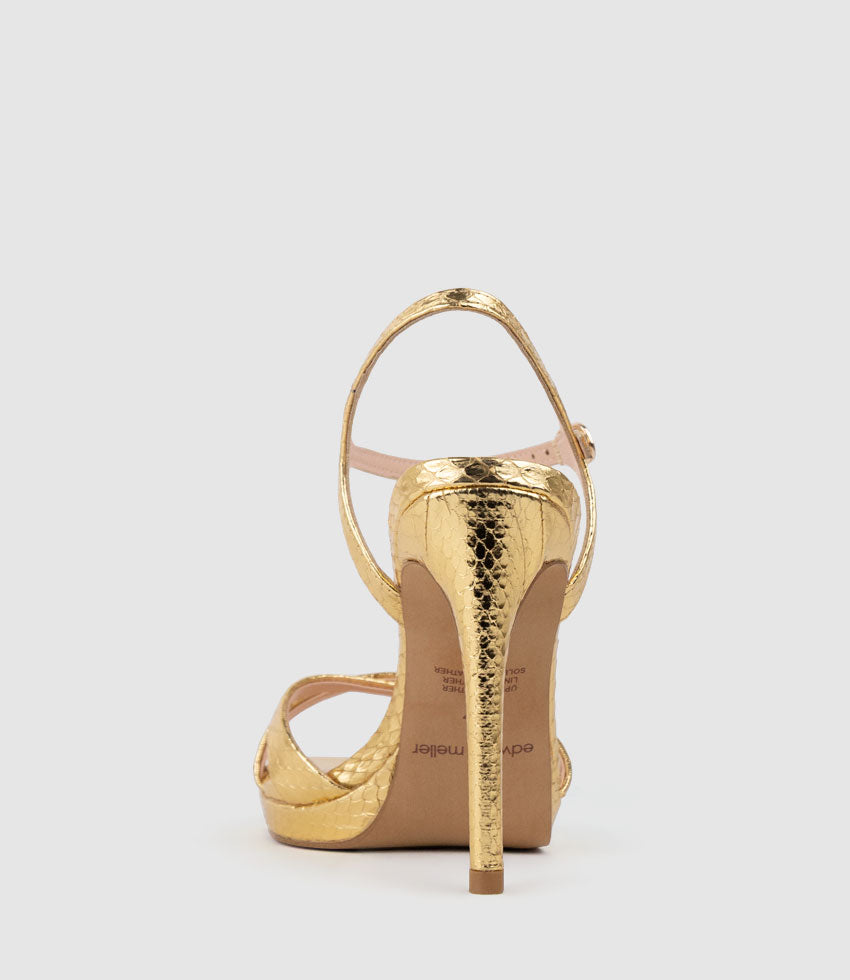 WALTZ110 Crossover Platform Sandal in Gold Snake - Edward Meller
