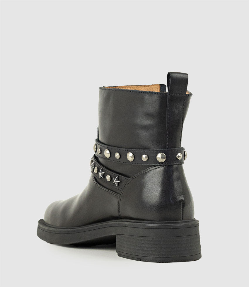 WAVERLY Ankle Boot with Studded Straps in Black Calf - Edward Meller