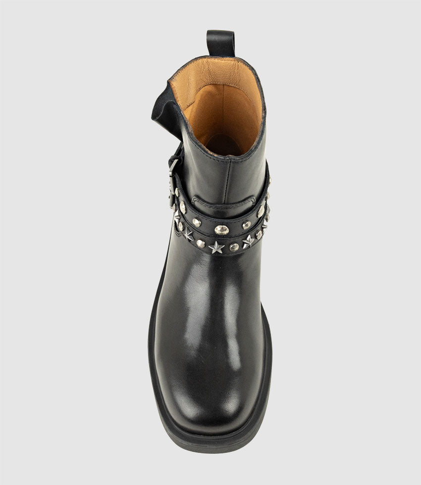 WAVERLY Ankle Boot with Studded Straps in Black Calf - Edward Meller