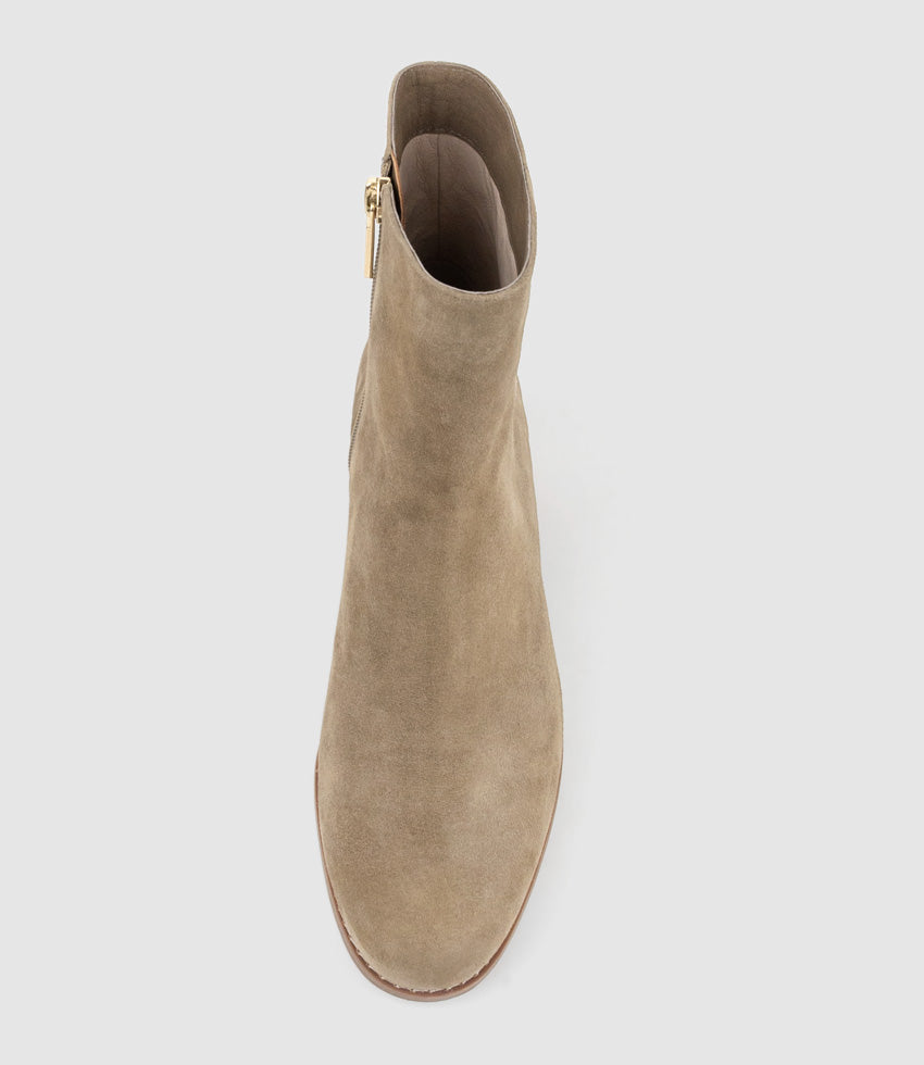 WESTON40 Ankle Boot with Zip in Latte Suede - Edward Meller