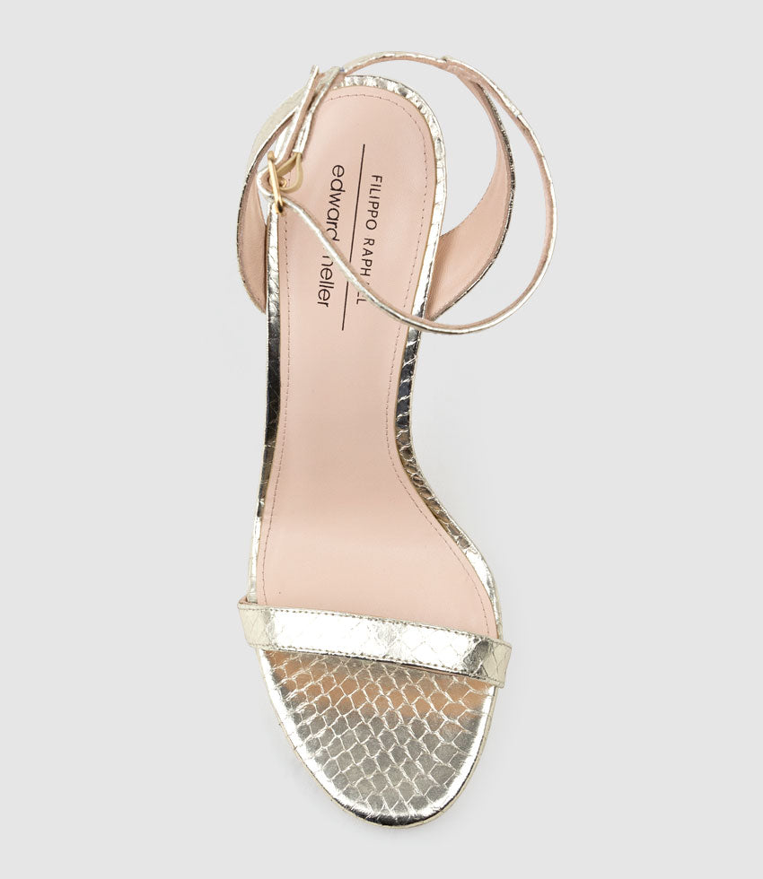 WHISPER110 Single Strap Platform Sandal in Pale Gold Snake - Edward Meller