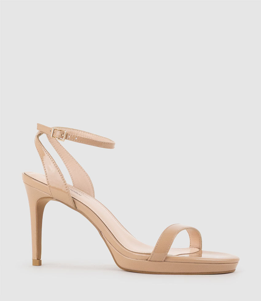 WHISPER90 Single Strap Platform Sandal in Nude Patent - Edward Meller