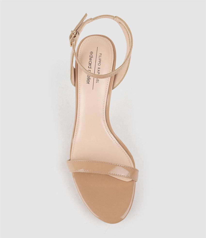 WHISPER90 Single Strap Platform Sandal in Nude Patent - Edward Meller