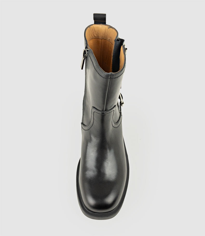 WHITLEY Ankle Boot with Three Buckles in Black Calf - Edward Meller
