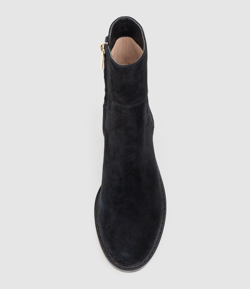 WOAD30 Block Heel Ankle Boot in Black Suede - Edward Meller