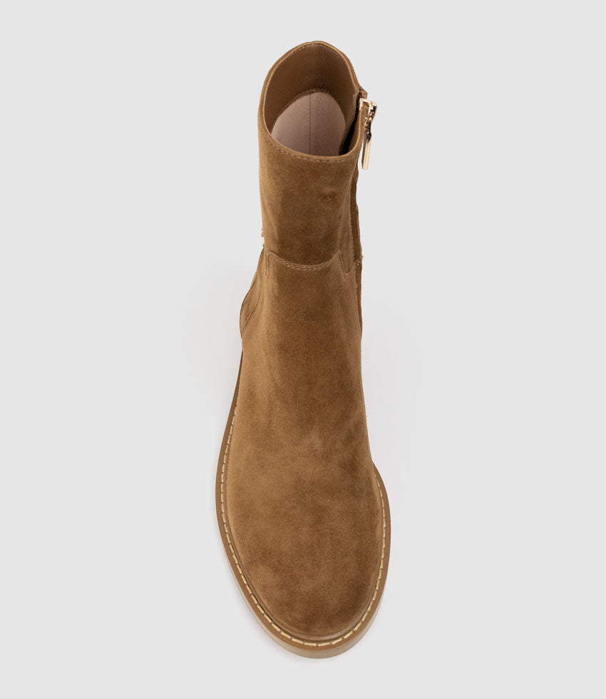 WOAD30 Block Heel Ankle Boot in Tan Suede - Edward Meller