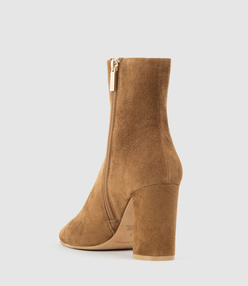 XADIA85 Block Heel Ankle Boot in Tan Suede - Edward Meller
