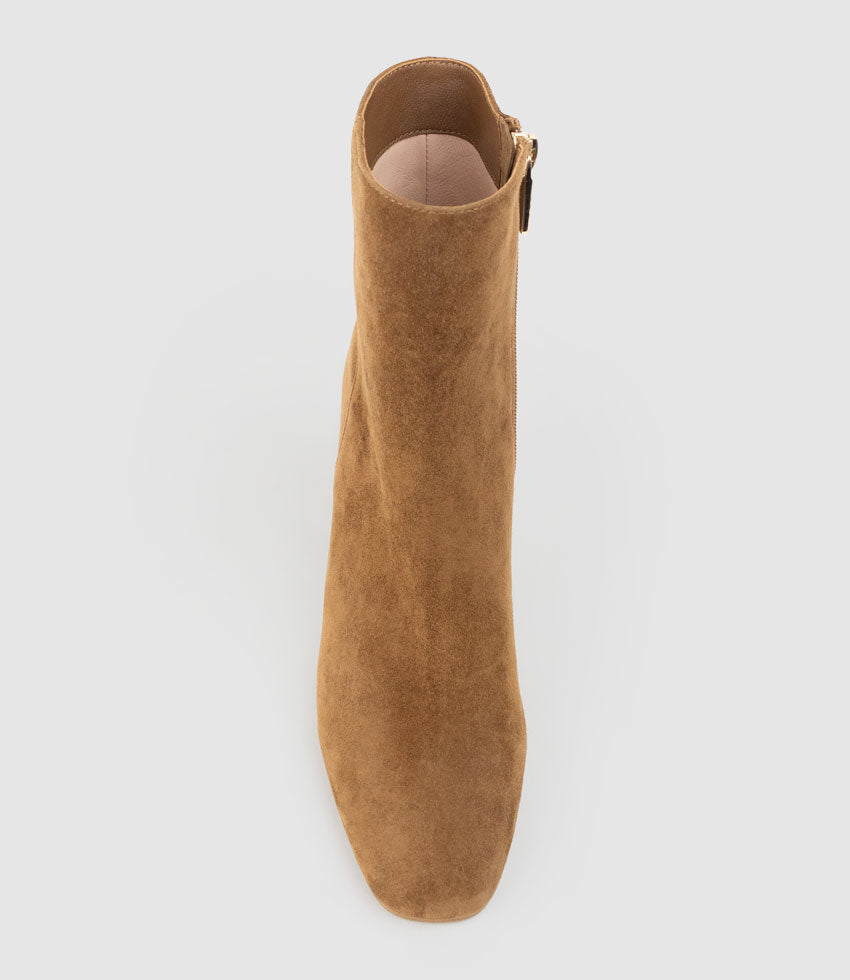 XADIA85 Block Heel Ankle Boot in Tan Suede - Edward Meller