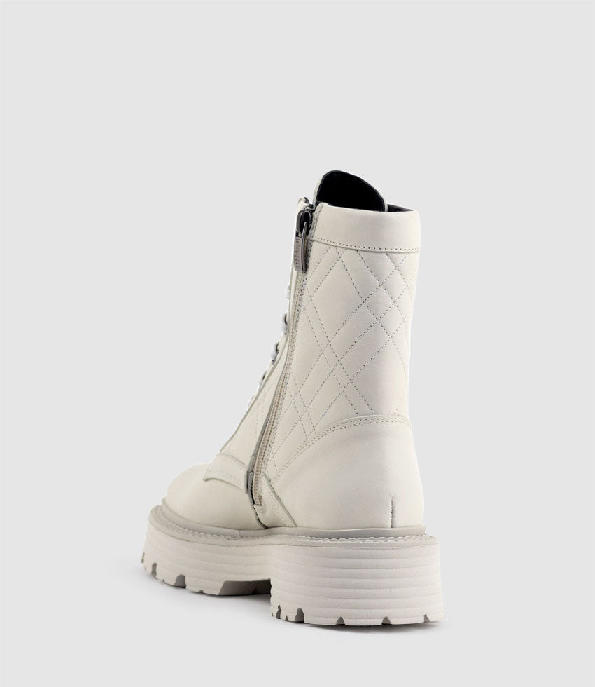 YASMIN Quilted Lace Up Boot in Bone - Edward Meller
