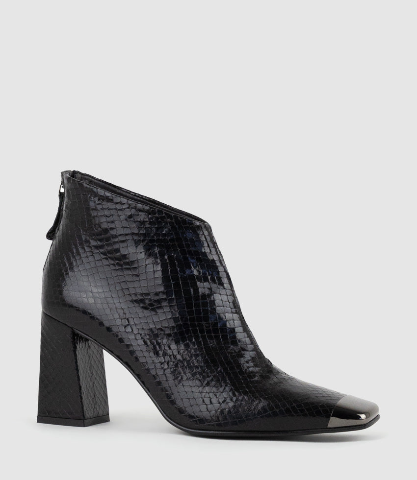 ZELDA85 Cap Toe Ankle Boot in Black Reptile - Edward Meller