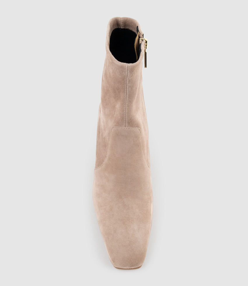 ZENAS85 Square Toe Ankle Boot in Nude Suede - Edward Meller