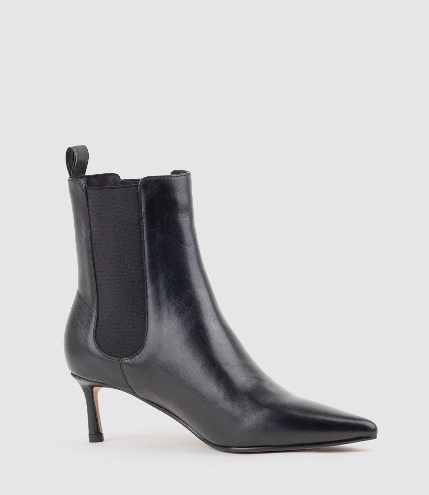 ZIRIA55 Pointed Boot with Gusset in Black Calf - Edward Meller