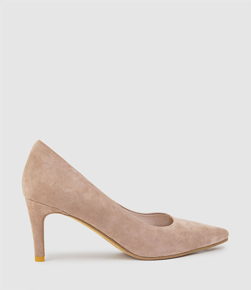 ADRIA 75mm Pointed Toe Pump in Nude Suede - Edward Meller