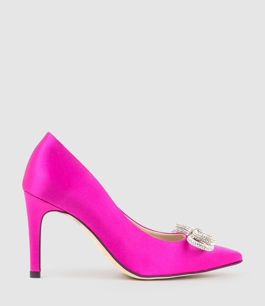 ASTIRIA90 Pump with Crystal Bow in Hot Pink Satin - Edward Meller