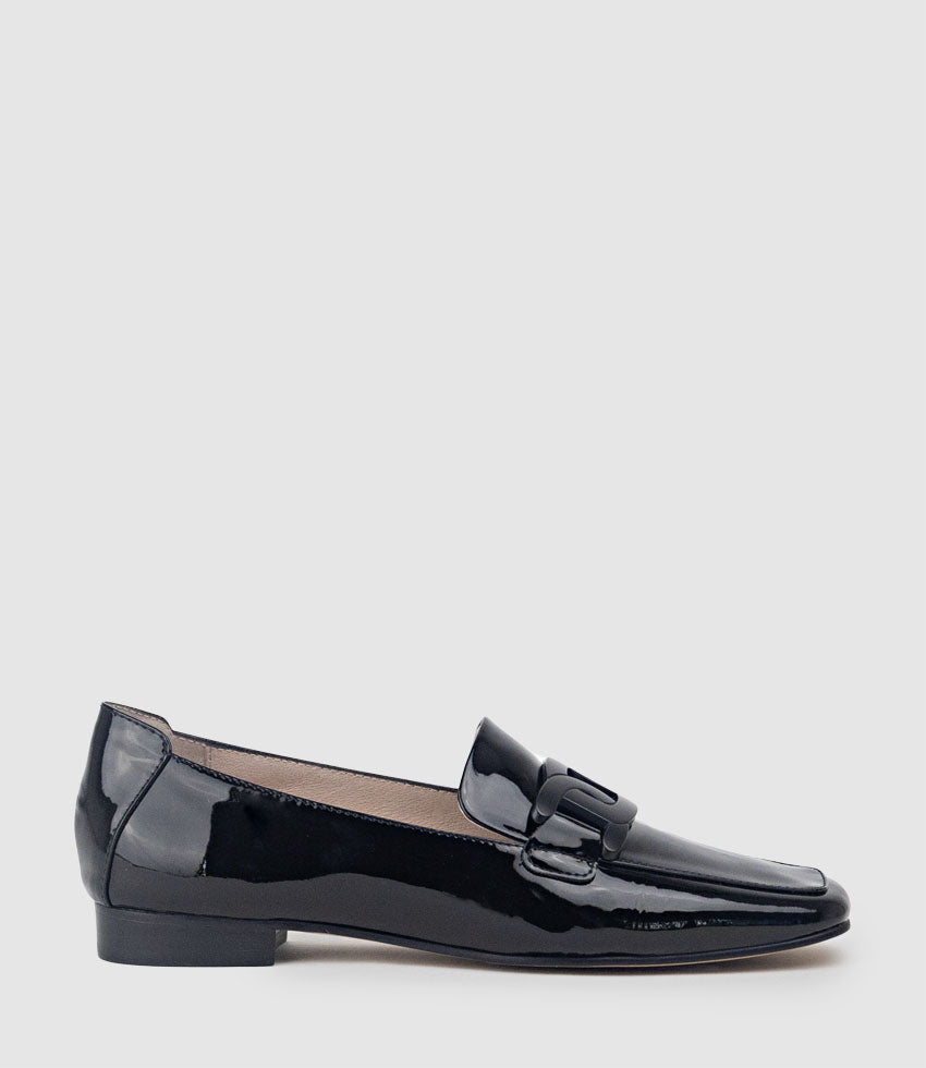 GRADY Moccasin with Hardware in Black Patent - Edward Meller