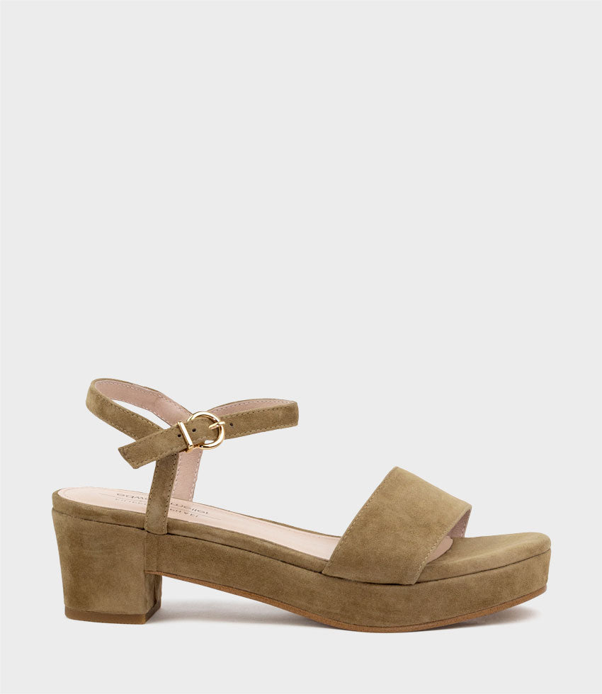 RALIN50 Two Strap Sandal on Self Covered Unit in Camel Suede