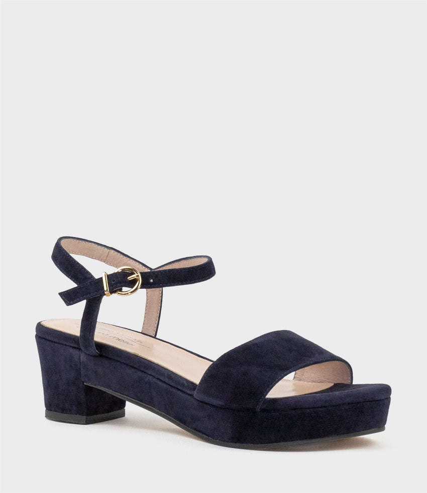 RALIN50 Two Strap Sandal on Self Covered Unit in Navy Suede