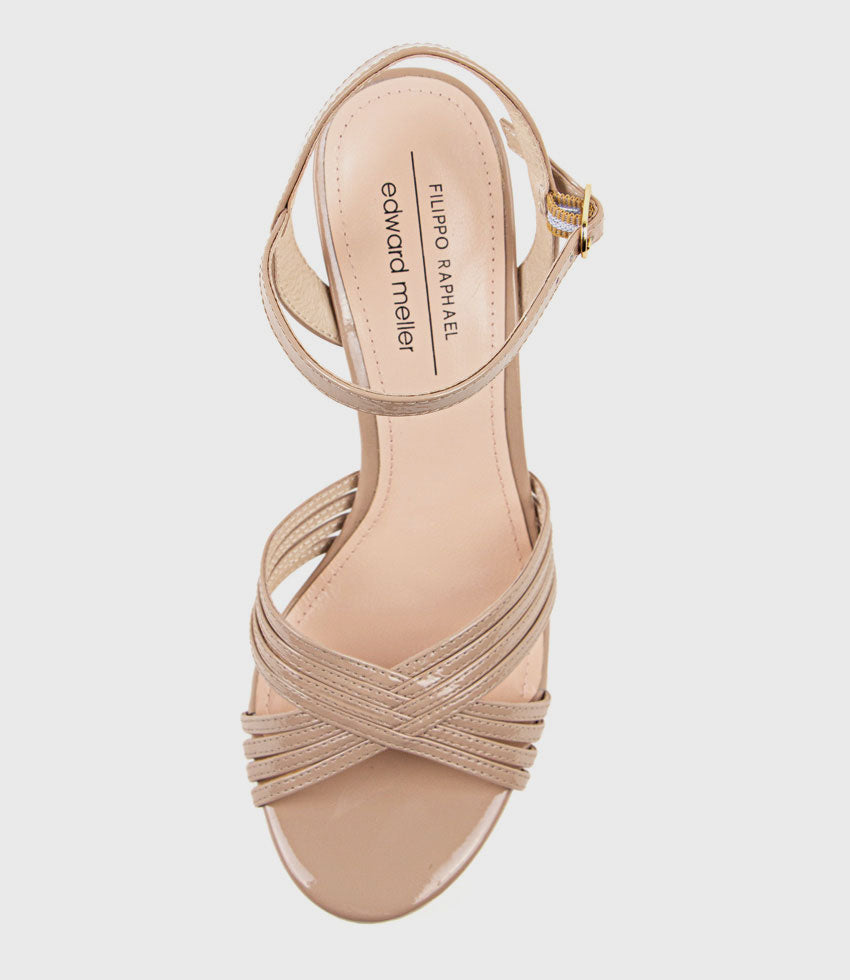 SONA90 Cross Strap Platform Sandal in Nude Patent - Edward Meller