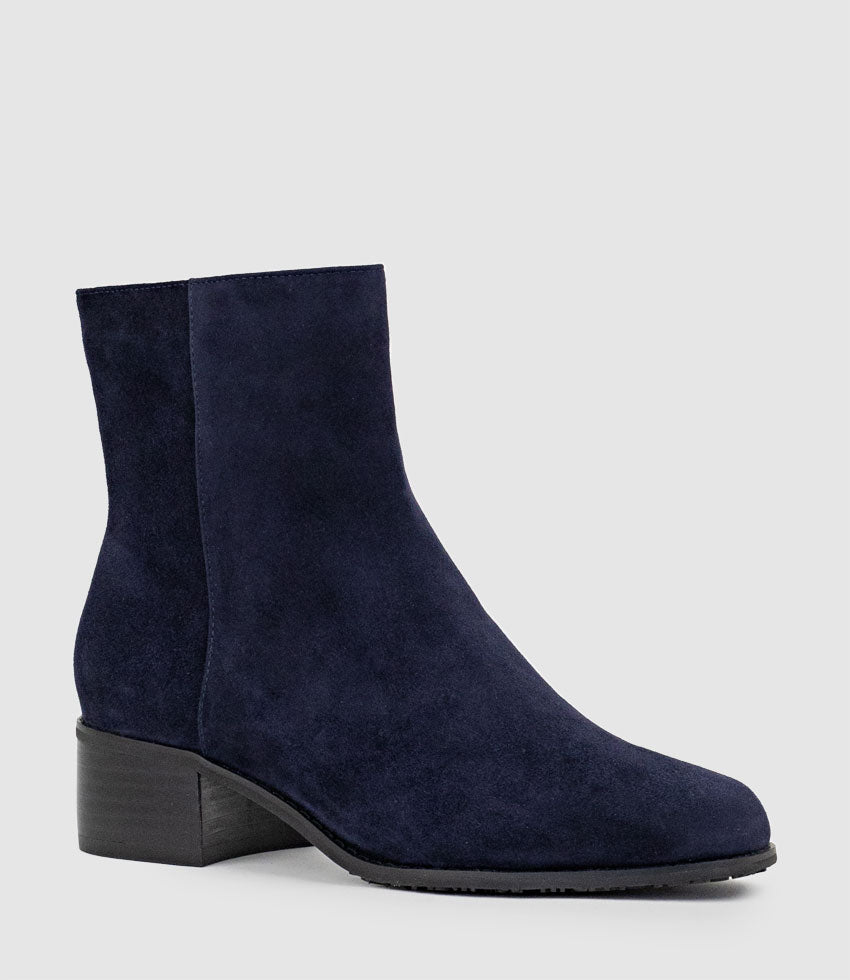 WESTON40 Ankle Boot with Zip in Navy Suede - Edward Meller