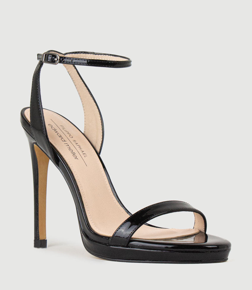 WHISPER110 Single Strap Platform Sandal in Black Patent - Edward Meller
