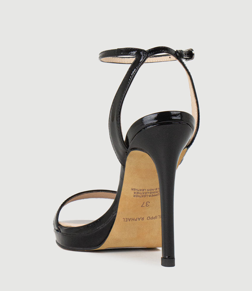 WHISPER110 Single Strap Platform Sandal in Black Patent - Edward Meller