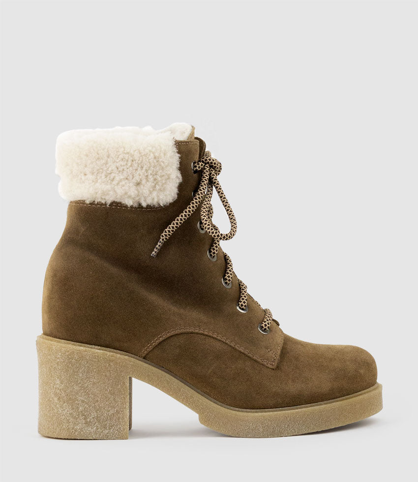 ZOOM Lace Up with Shearling in Walnut Suede - Edward Meller