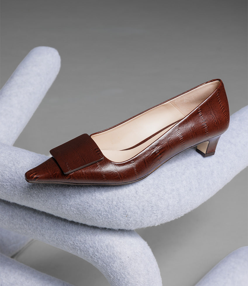 ADELE40 Pump with Square Ornament in Chocolate Eel