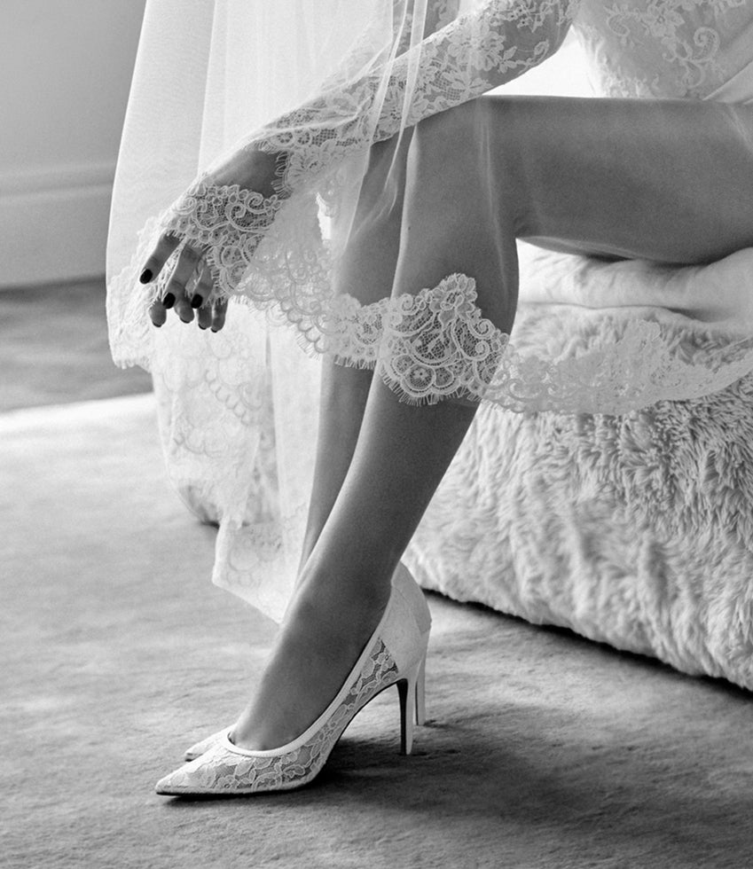 AILEEN100 Lace Stiletto Pump in White - Edward Meller