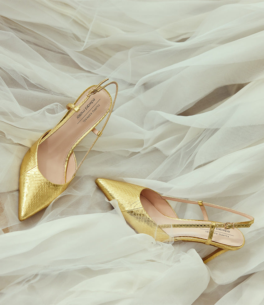 ALLURA85 Posted Slingback Pump in Gold Snake - Edward Meller
