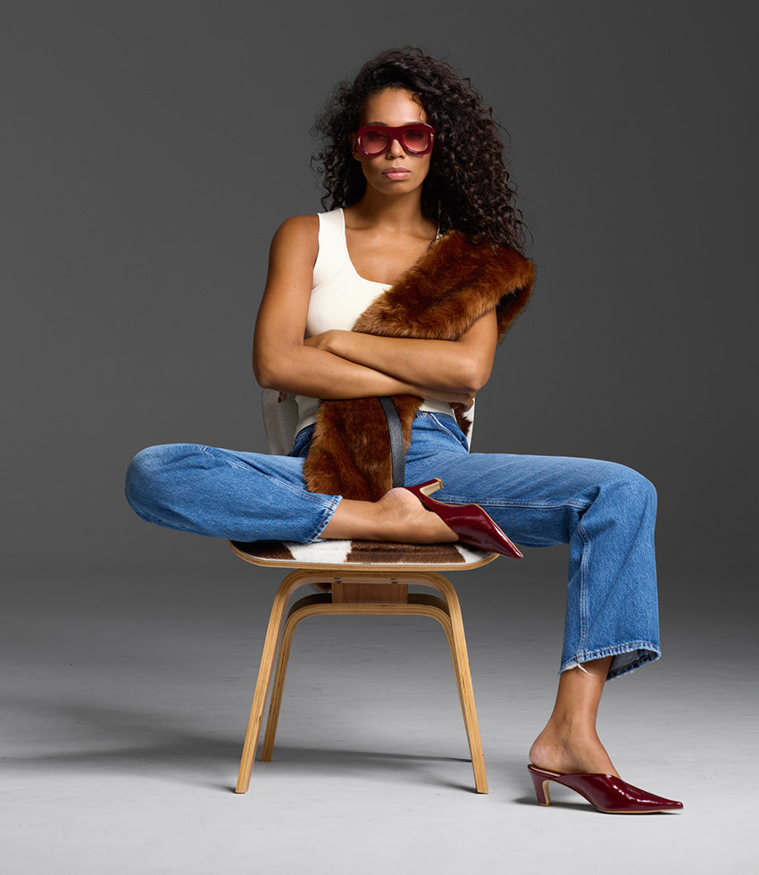 BASTILLE55 Closed Toe Slide in Burgandy Crinkle Patent